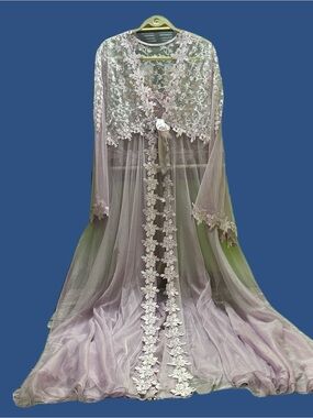 Embroidered Sheer Lace Robe in Light Lavender - Elegant Layering M